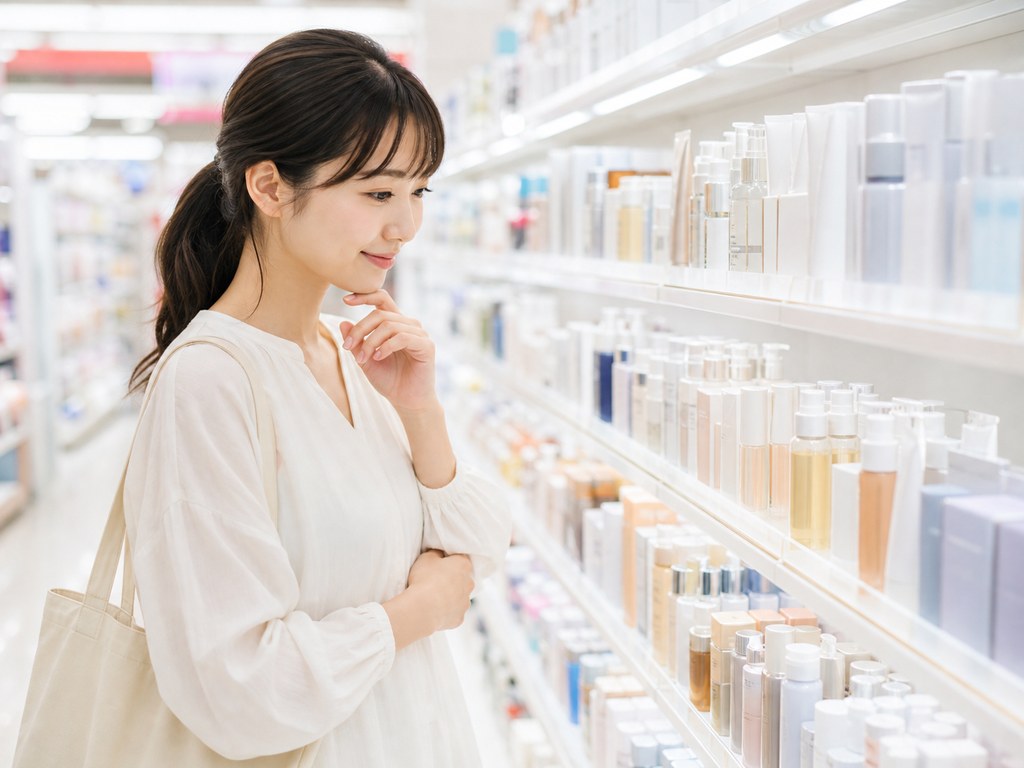 棚を眺める女性