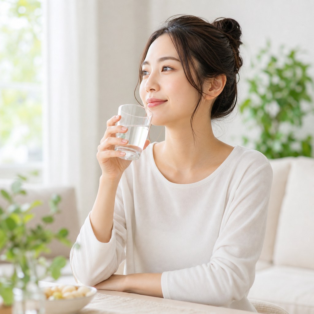水を飲む女性