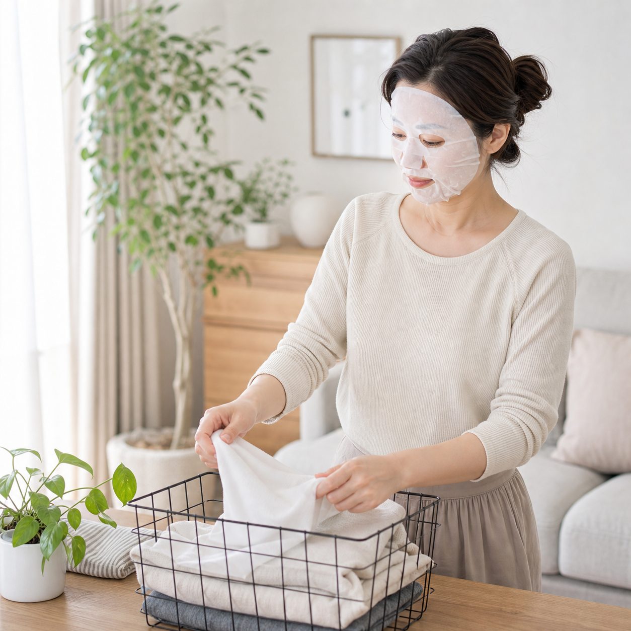 シートマスクをしながら過ごす女性