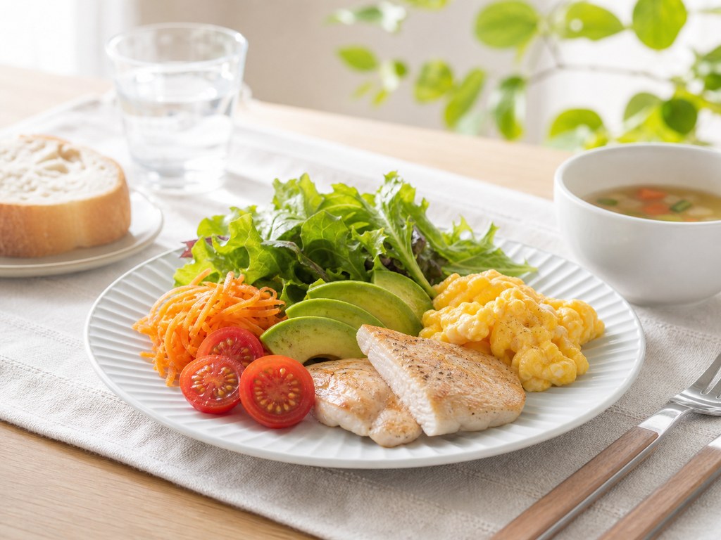 バランスのよい朝食プレート