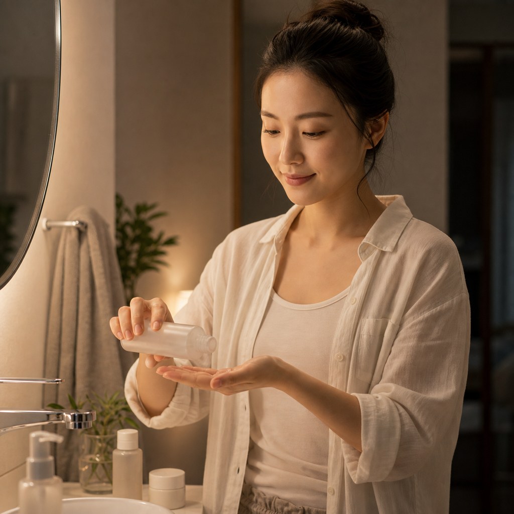 化粧水をなじませる女性