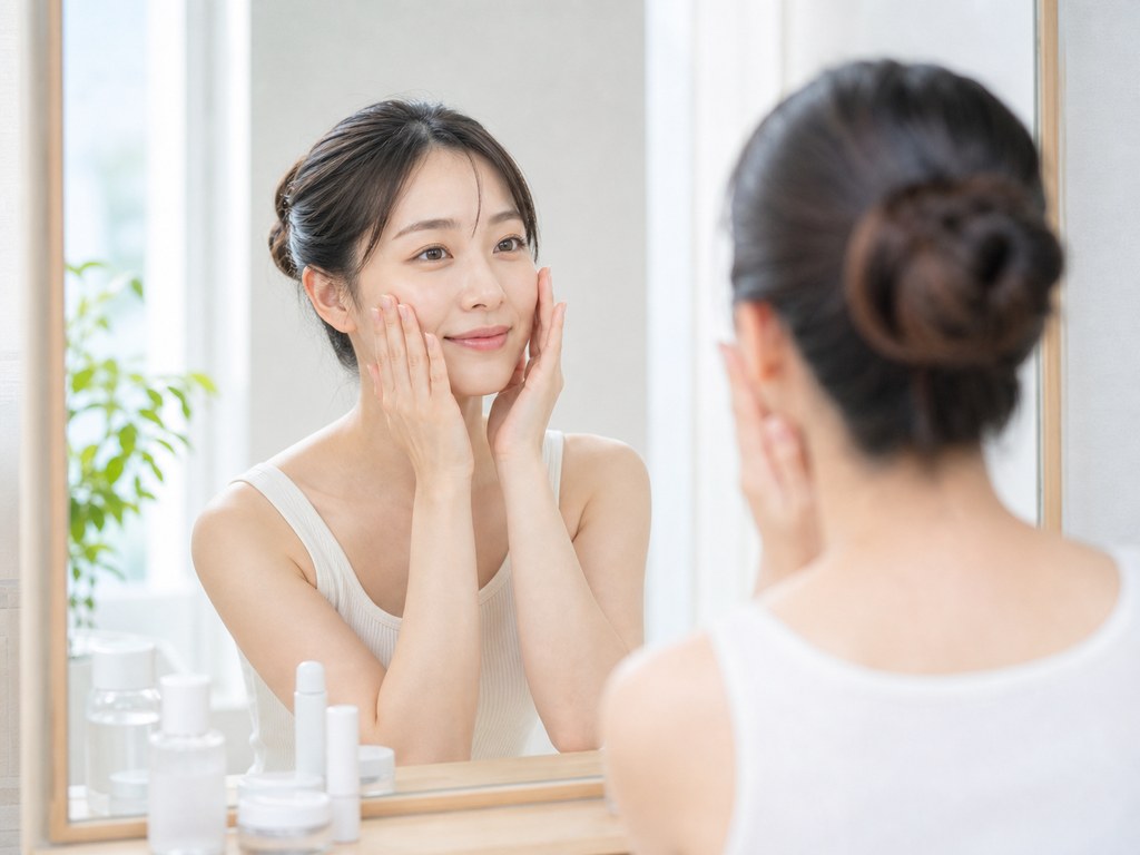 肌を押さえて落ち着かせる女性
