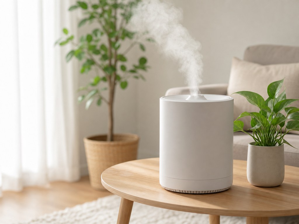 室内の加湿器と観葉植物