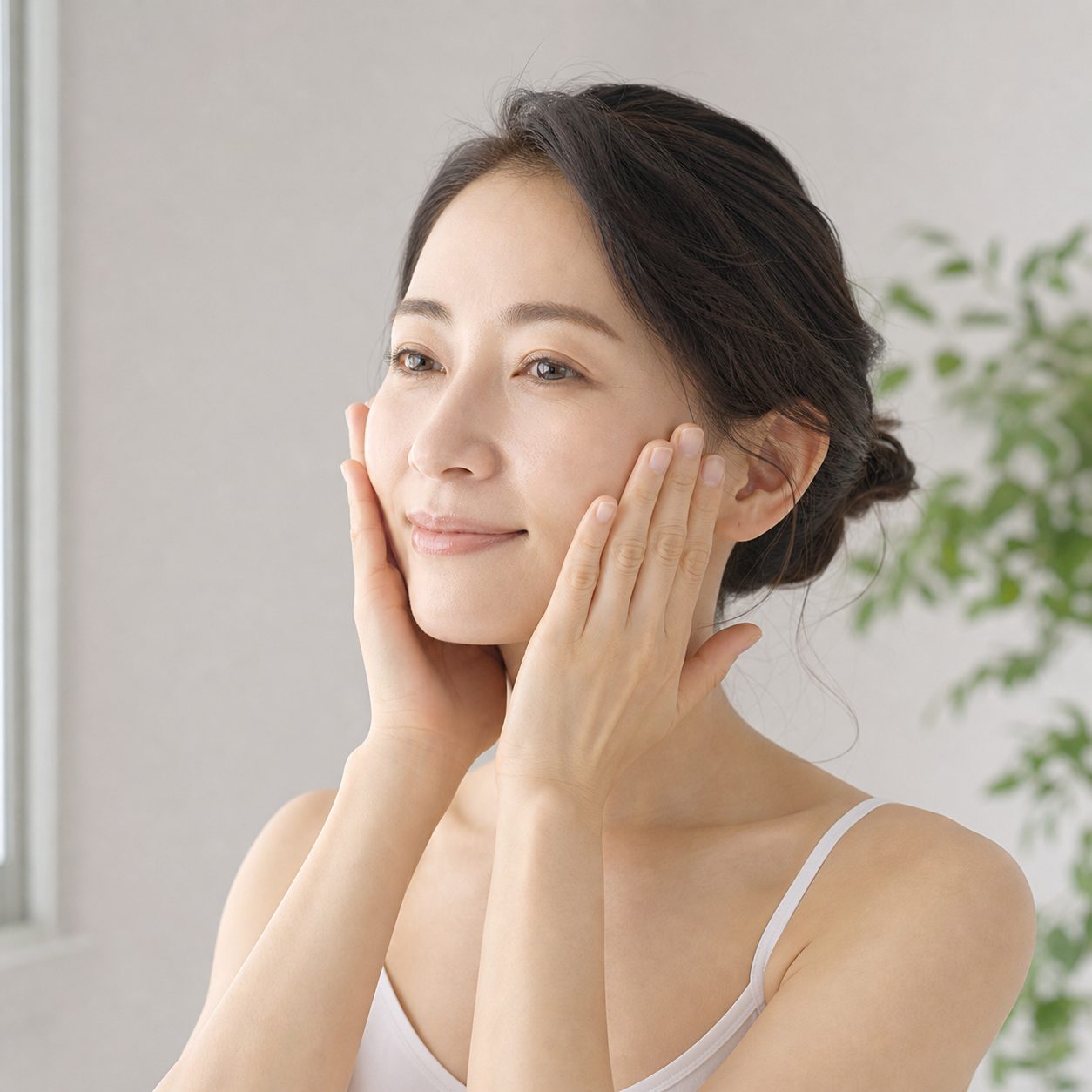 手のひらで顔を押さえる女性