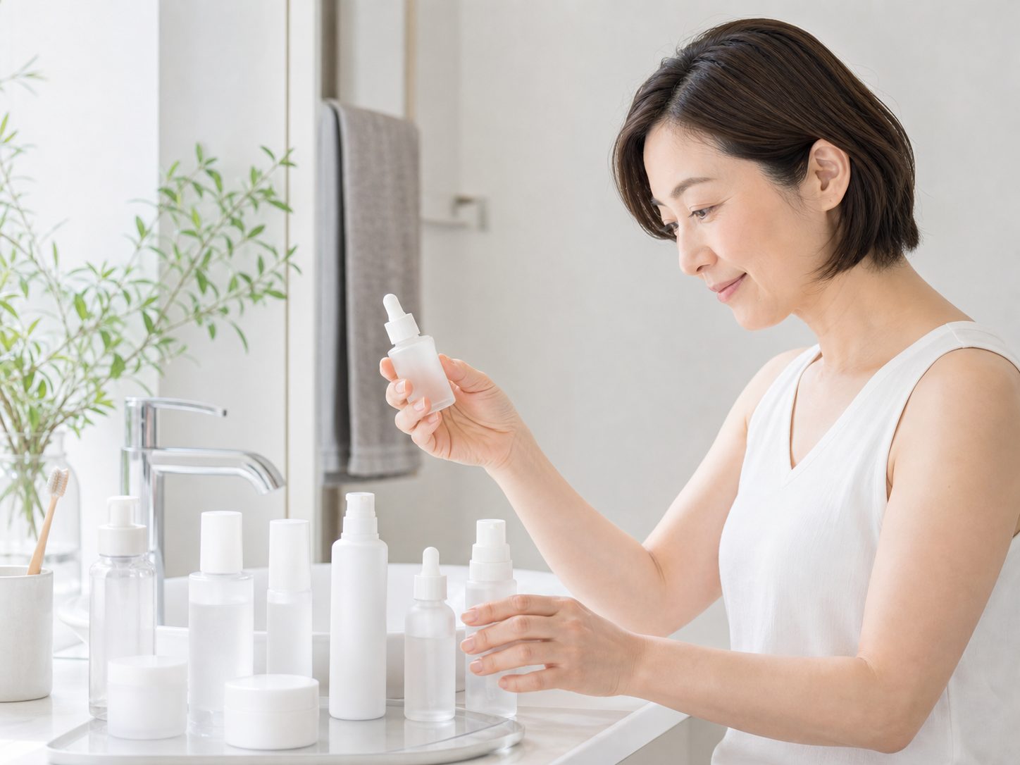 美容液を選ぶ女性
